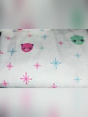 3pc Shopkins White w/ Pink & Teal Bear Faces and Blue Starbursts Twin Sheet Set